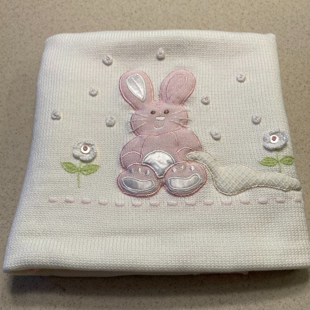Knit Baby Blanket with Bunny by Sarah Louise NWOT